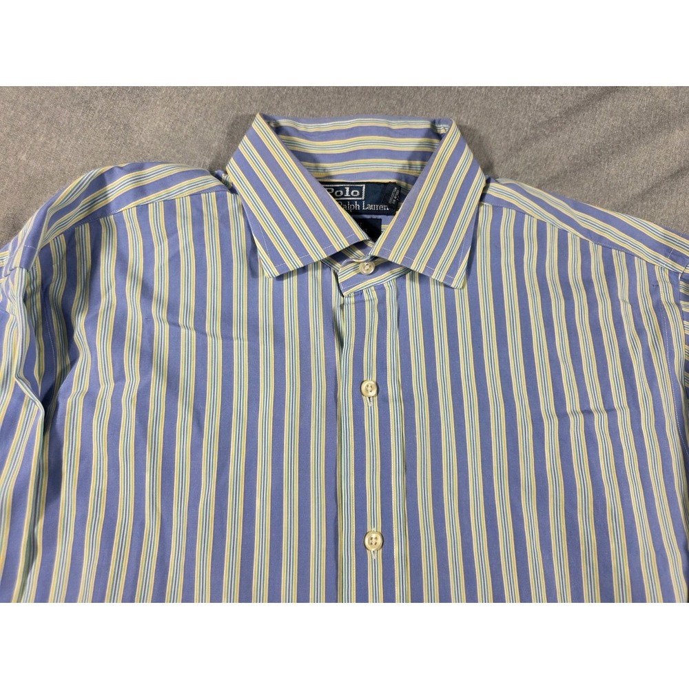 Vtg Polo Ralph Lauren Shirt Regent Classic Fit 16.5 34/35 Blue Yellow Striped